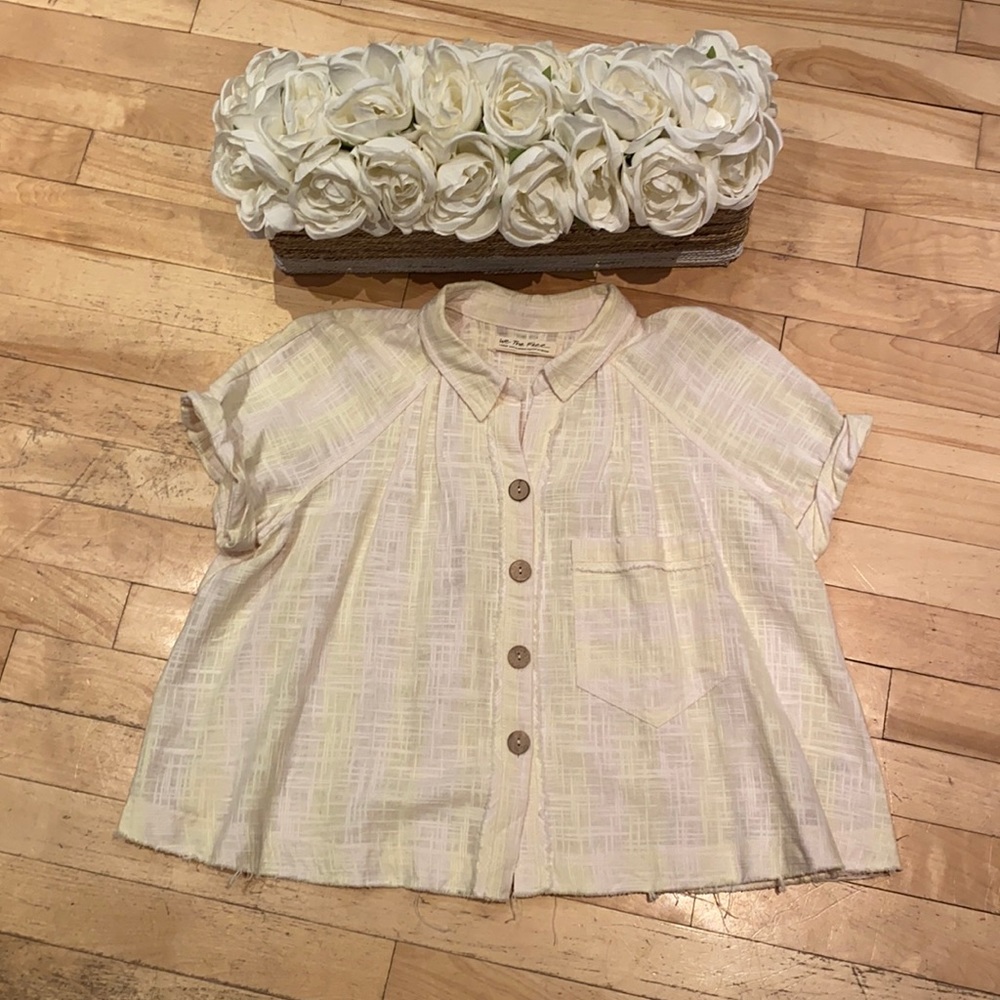 Distressed Free People button down crop jacket